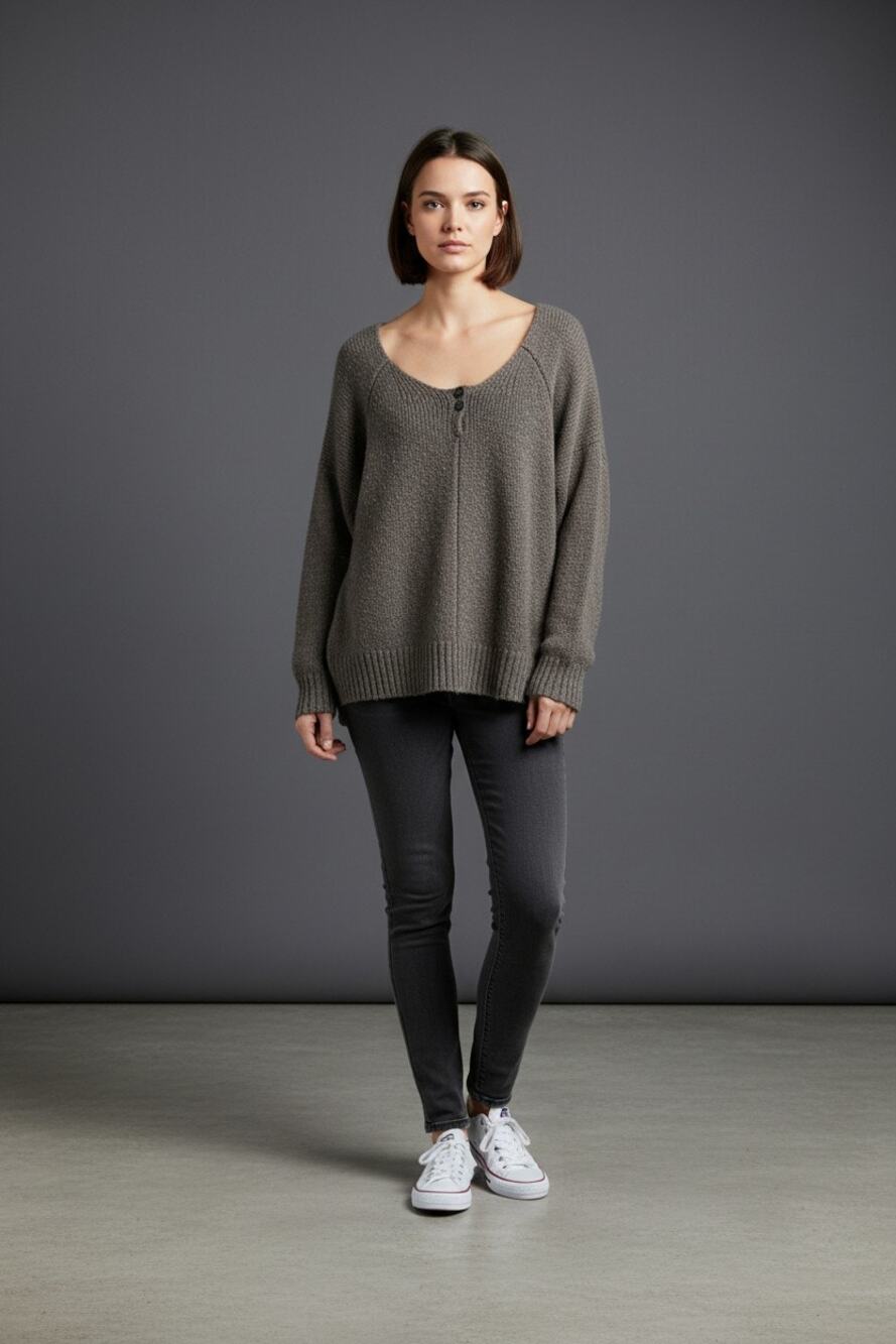 Free People Gray Fisherman Sweater Wool Blend Boho Cozy Sz SP - Picture 4 of 15